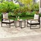 Outdoor Patio Furniture Set 3 Piece Acacia Wood Rattan Chairs Coffee Table Set